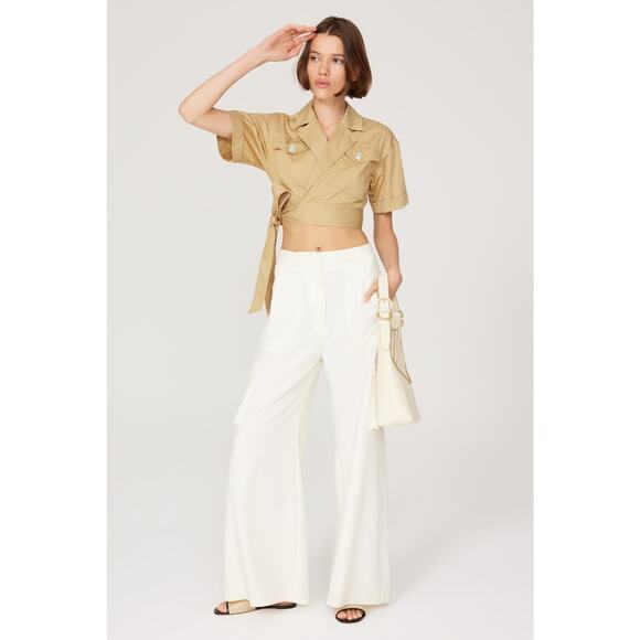 Derek Lam Crop Top Size 12 Wrap Tan Safari Chic Minimalist Resort Quiet Luxury - Picture 3 of 10